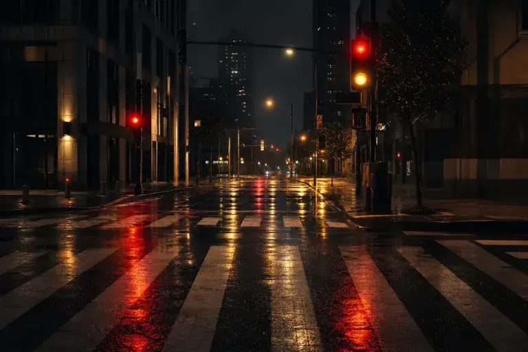 A city street at night